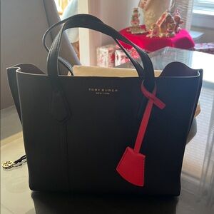 Tory Burch Black Tote with Red Charm